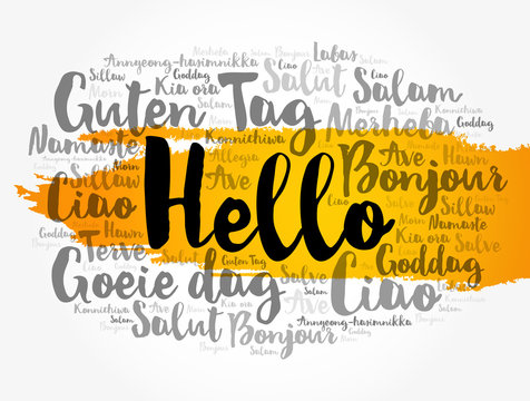 Hello word cloud in different languages of the world, concept background