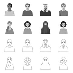 Isolated object of hairstyle and profession logo. Collection of hairstyle and character stock vector illustration.