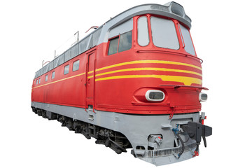 vintage railway locomotive steam locomotive red isolated on white background