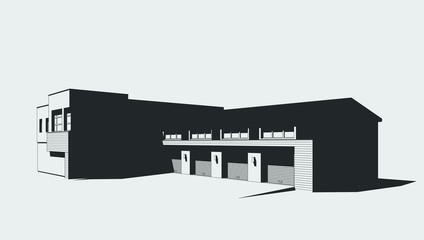 3d automobile repair shop. Architectural blueprint.