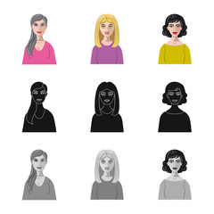 Vector illustration of hairstyle and profession symbol. Set of hairstyle and character stock symbol for web.