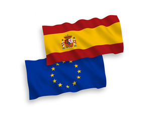Flags of European Union and Spain on a white background
