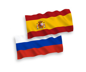 Flags of Spain and Russia on a white background