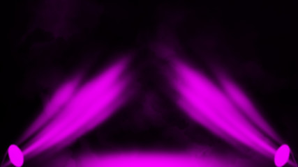 Purple projector. Spotlight stage with smoke on black background.Design element.