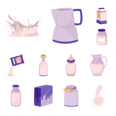 Isolated object of food and dairy logo. Collection of food and calcium stock vector illustration.