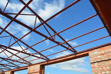 Roofing Construction with Metal Roof Beams Framework