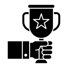 Hand holding gold cup vector illustration, solid style icon