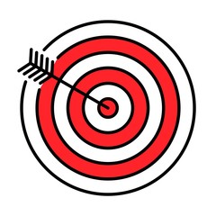 Arrow hitting the center of target vector, filled style editable outline icon