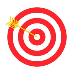 Arrow hitting the center of target vector illustration, flat style icon
