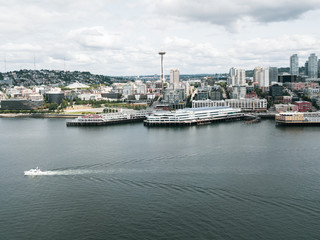 Fototapeta na wymiar Downtown Seattle waterfront aerial pier landscape views