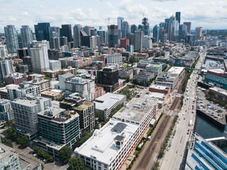 Fototapeta na wymiar Downtown Seattle skyscrapers aerial cityscape scene