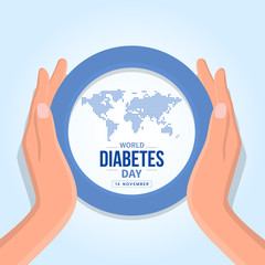 world diabetes day banner with hand hold care abstract dot map earth world and text in blue circle ring sign
