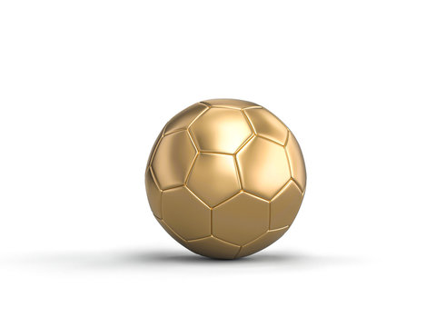 3d render image of classic soccer ball gold color on white