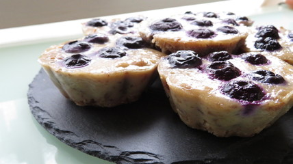 Vegan blueberry cheese tarts - closeup