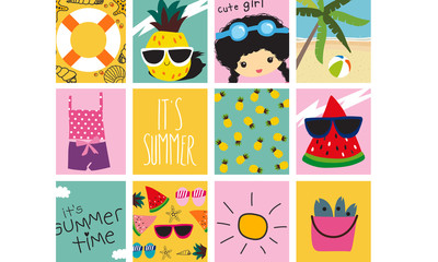 set of cute summer cards