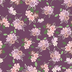 Abstract seamless pattern of cute hand painted simple flowers - 280358402