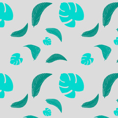 Tropical plants pattern. Palm trees,bamboo. Vector graphics