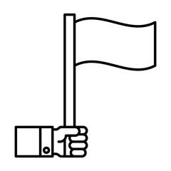 Hand holding red flag vector illustration, line style icon