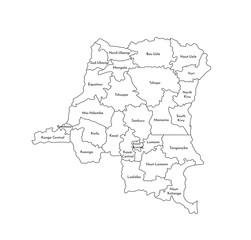 Vector isolated illustration of simplified administrative map of Democratic Republic of the Congo. Borders and names of the provinces (regions). Black line silhouettes
