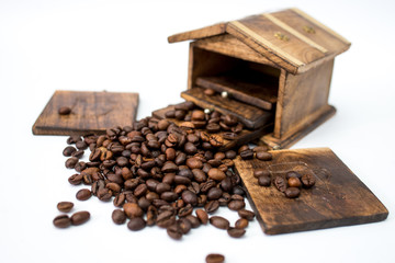 aroma coffee beans on white background