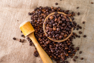 aroma coffee beans on wooden background