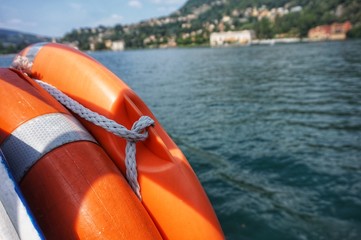 Fototapeta premium Red life buoy on a sailing ship