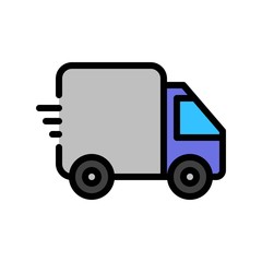 Editable stroke icon of van transport in flat design.