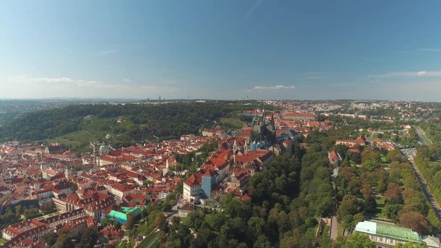 PRAGUE, CZECH REPUBLIC - MAY, 2019: Aerial pamorama drone view of the city centre, cityscape of Prague.