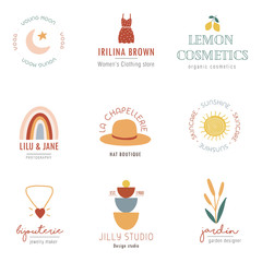 Hand drawn bohemian logo set in flat style