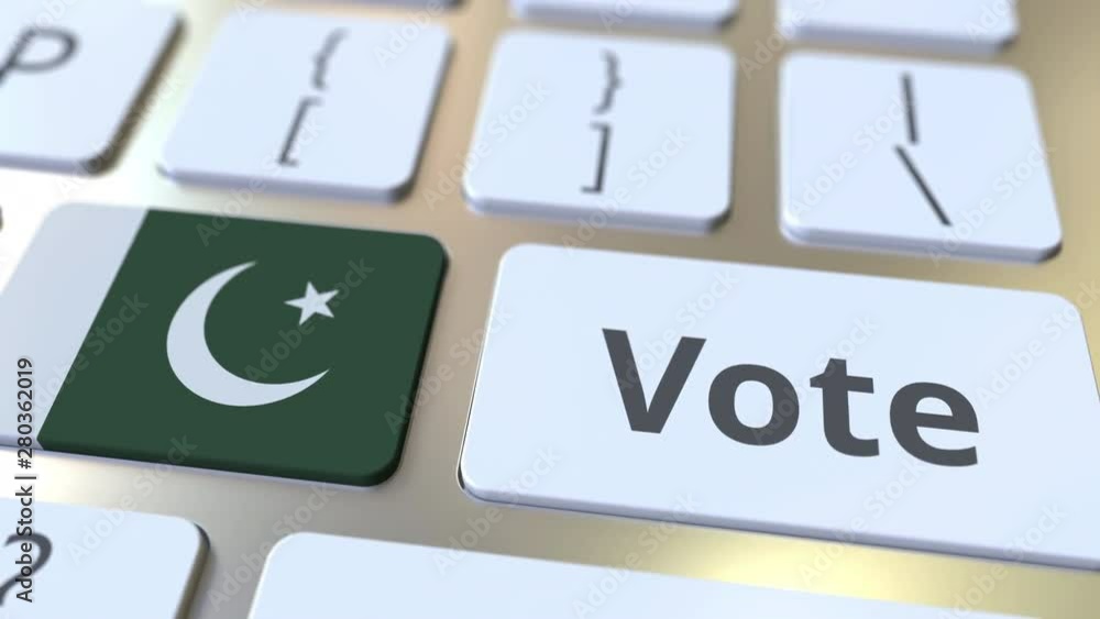 Poster vote text and flag of pakistan on the buttons on the computer keyboard. election related conceptual 