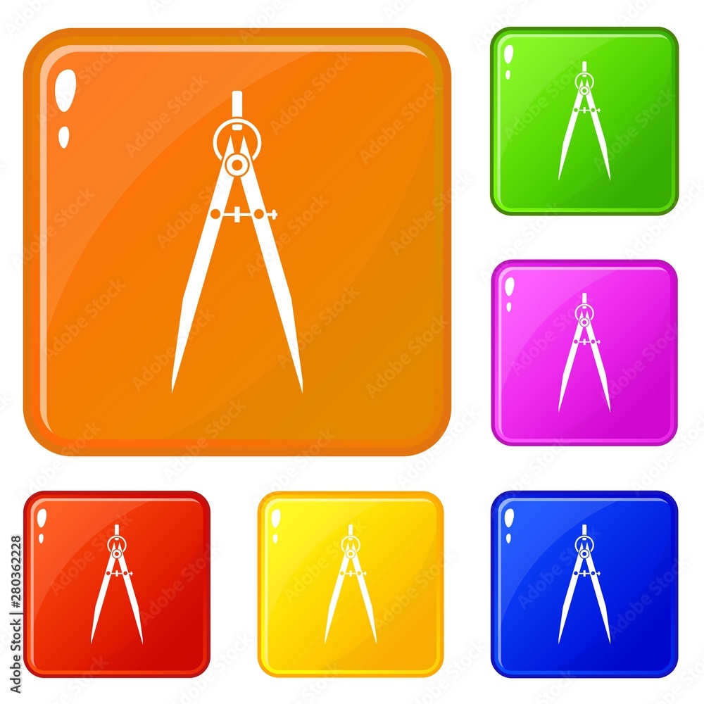 Aufkleber compass for drawing and delineation icons set collection vector 6 color isolated on white background