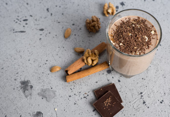 Milk Chocolate smoothie with cocoa nuts cinnamon