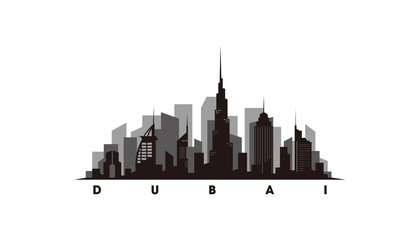 Dubai skyline and landmarks silhouette vector