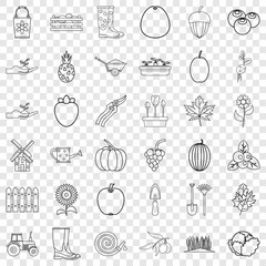 Harvest icons set. Outline style of 36 harvest vector icons for web for any design