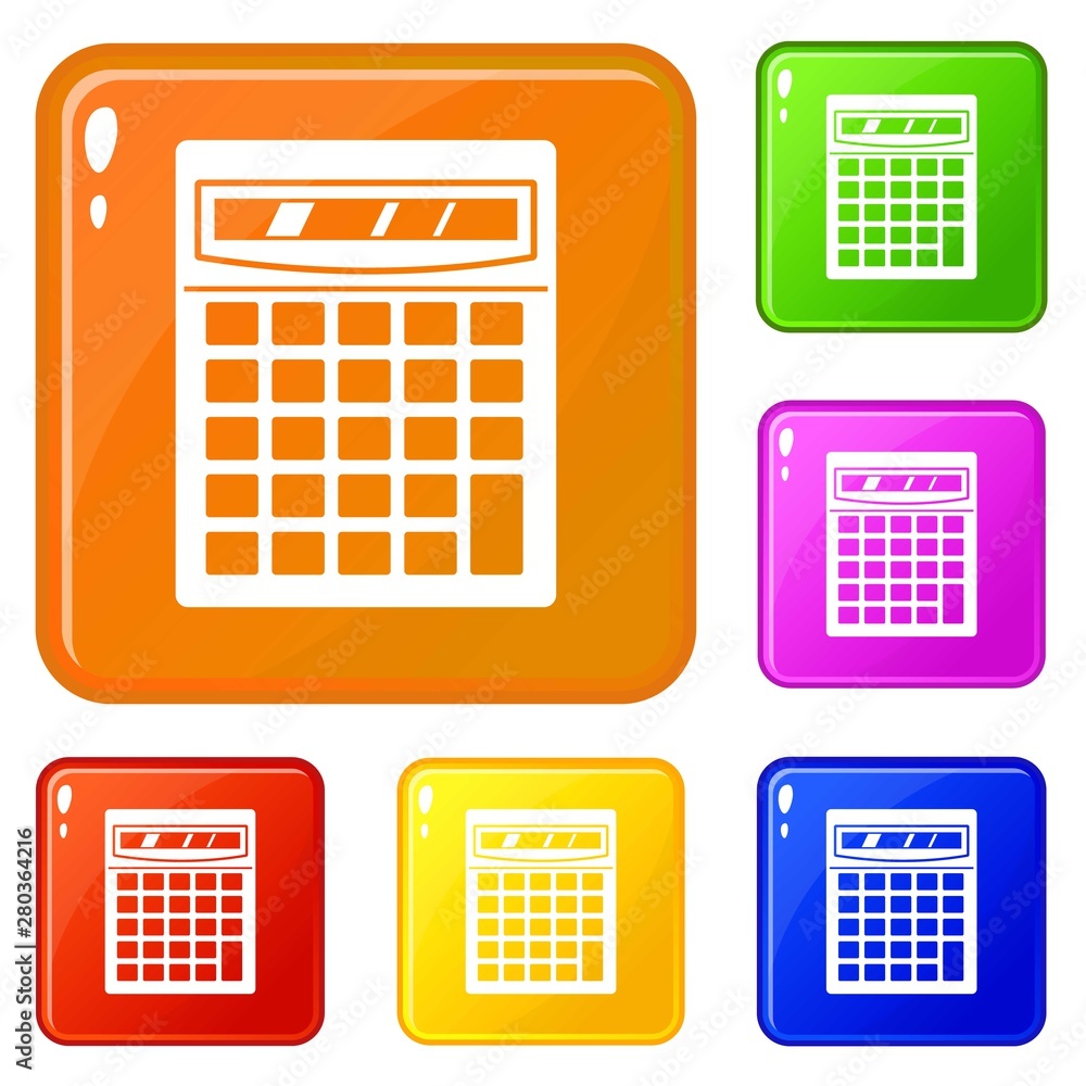 Poster electronic calculator icons set collection vector 6 color isolated on white background