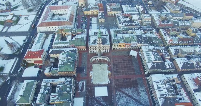 Winter aerial drone view of small town in 4K
