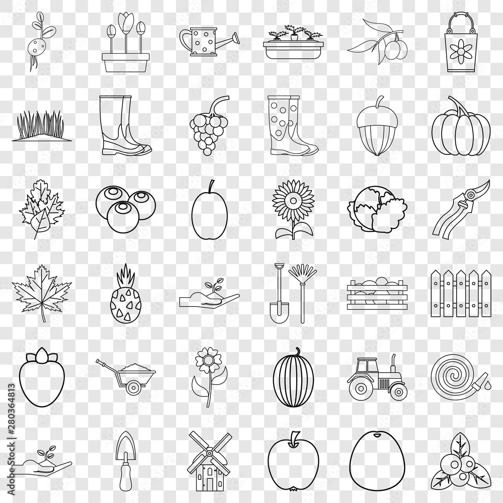 Poster growth icons set. outline style of 36 growth vector icons for web for any design