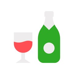 alcohol wine glass and bottle beverage flat design icon.