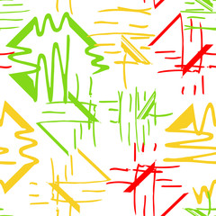 Abstract seamless pattern of different lines. Striped background from uneven motley lines and squares, hand drawing. For textiles, packaging, fabric, wallpaper