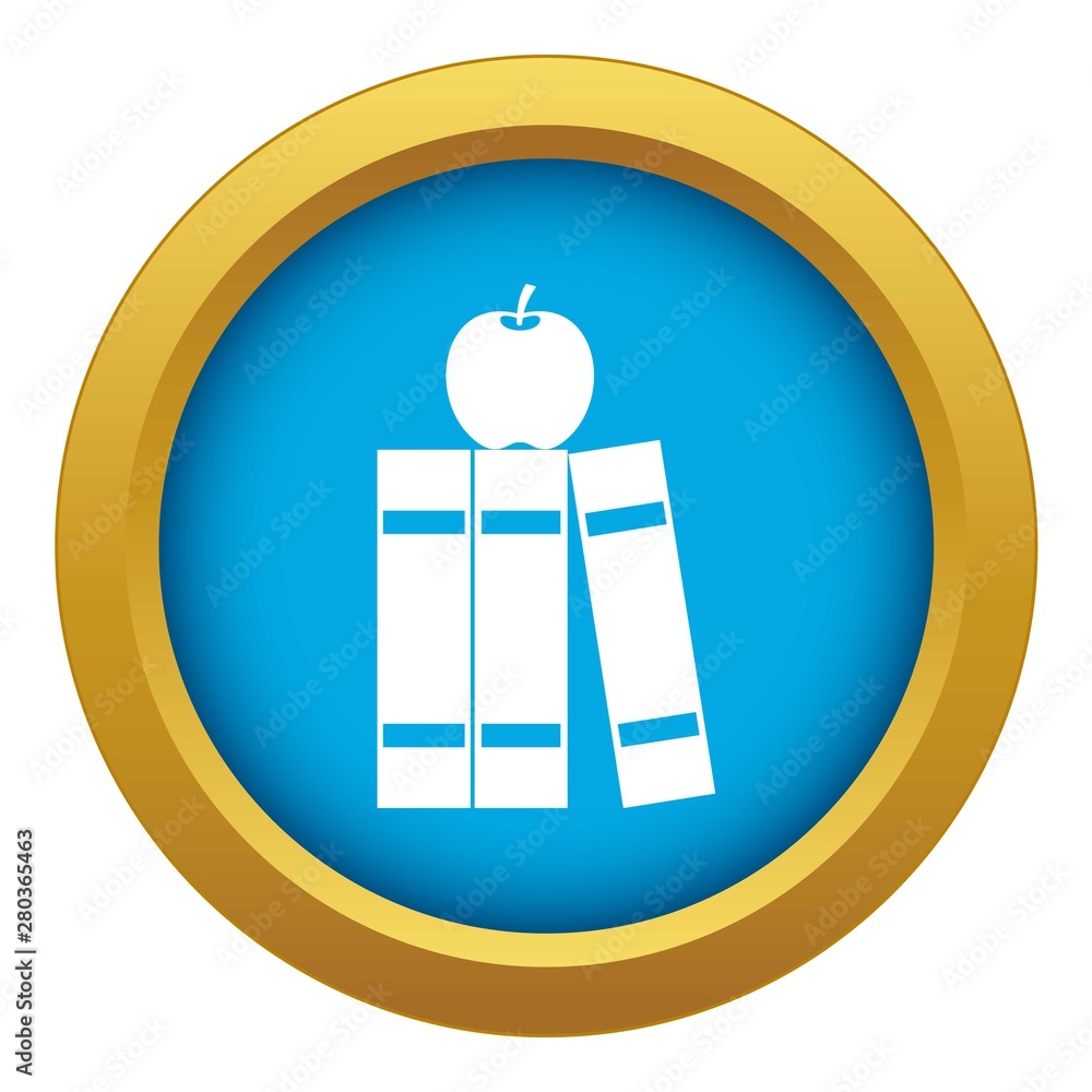 Poster stack of books and apple icon blue vector isolated on white background for any design