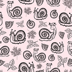 pattern snails seamless background autumn twigs shells wallpaper kids color doodles