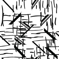 Abstract seamless pattern of different lines. Striped background from uneven motley lines and squares, hand drawing. For textiles, packaging, fabric, wallpaper