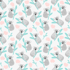 cute cartoon hand drawn childish koala animal seamless pattern background