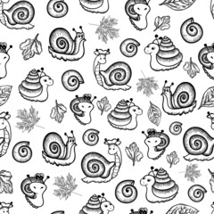 seamless pattern snail background autumn shells wallpaper children doodle graphics