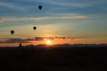 Hot Air Balloons at dawn over the temples of Bagan, Myanmar