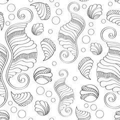 Hand drawn abstract background. Vector outline abstract wavy drawing. Coloring book for adult and children. Coloring page. seamless background