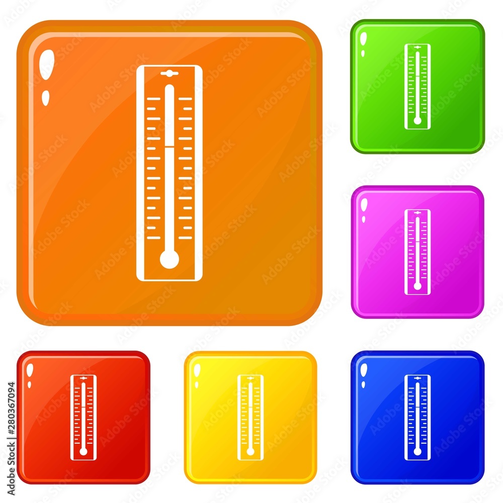 Poster thermometer with degrees icons set collection vector 6 color isolated on white background