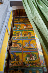 Frescos en la Iglesia de Ragel, Monte Entoto, Addis Abeba, Etiopia, Africa