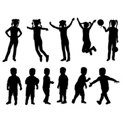 vector, isolated, black silhouette child boy and girl set