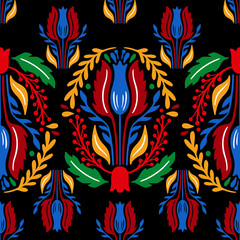 Seamless pattern flower traditional. Nature folk ornament. Ethno boho style.Hand drawing.